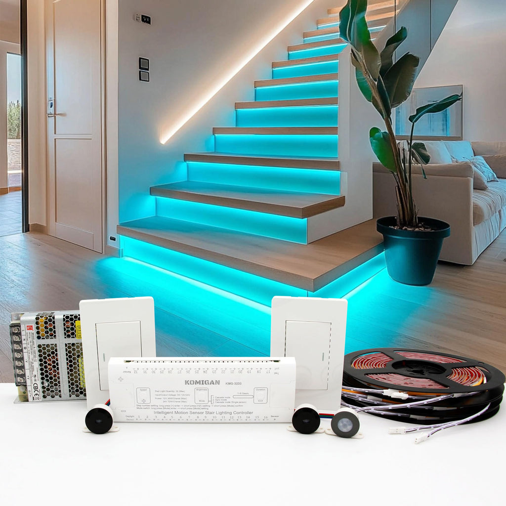 New Release KOMIGAN KMG-4233 Motion Sensor LED Stair Light Kit, 40 Inches Long Cuttable COB LED Light Strip for Indoor Stair Lighting, Aqua