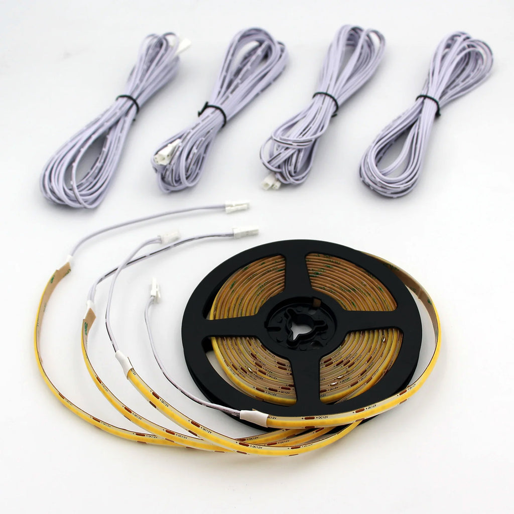 KOMIGAN 4-Pack Cuttable COB LED Strip Lights with 16.4ft Extension Cable for Stair Lighting Systems