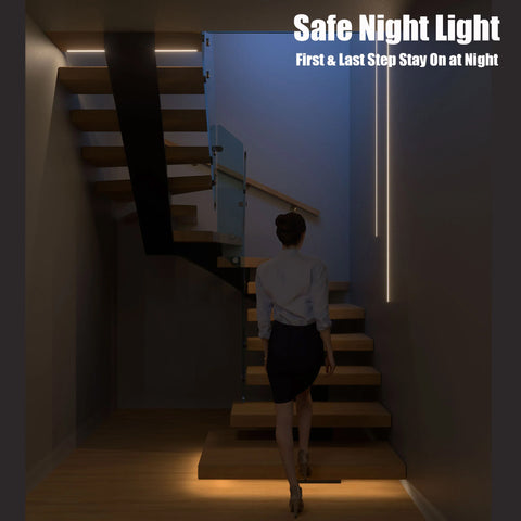 Komigan Intelligenter Bewegungssensor LED-Treppenbeleuchtungs-Kit KMG-3233, Step-by-Step-Kaskadenbeleuchtungseffekt, 40 Zoll zuschneidbarer COB LED-Lichtstreifen für Treppenhausbeleuchtung im Innenbereich, Kaltweiß 6000K