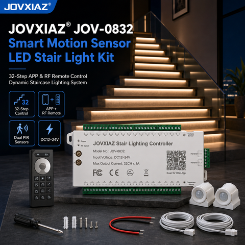 Komigan Intelligenter Bewegungssensor LED-Treppenbeleuchtungs-Kit KMG-3233, Step-by-Step-Kaskadenbeleuchtungseffekt, 40 Zoll zuschneidbarer COB LED-Lichtstreifen für Treppenhausbeleuchtung im Innenbereich, Kaltweiß 6000K