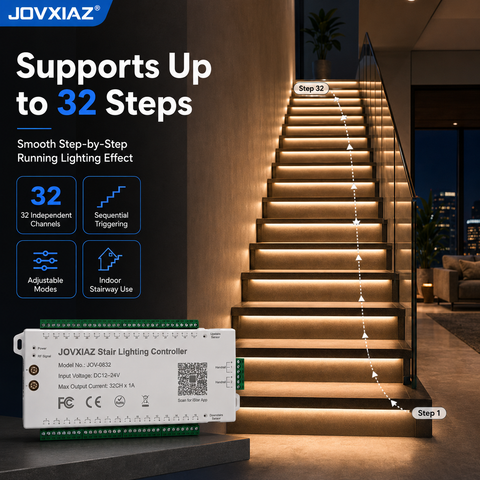 Komigan Intelligenter Bewegungssensor LED-Treppenbeleuchtungs-Kit KMG-3233, Step-by-Step-Kaskadenbeleuchtungseffekt, 40 Zoll zuschneidbarer COB LED-Lichtstreifen für Treppenhausbeleuchtung im Innenbereich, Kaltweiß 6000K