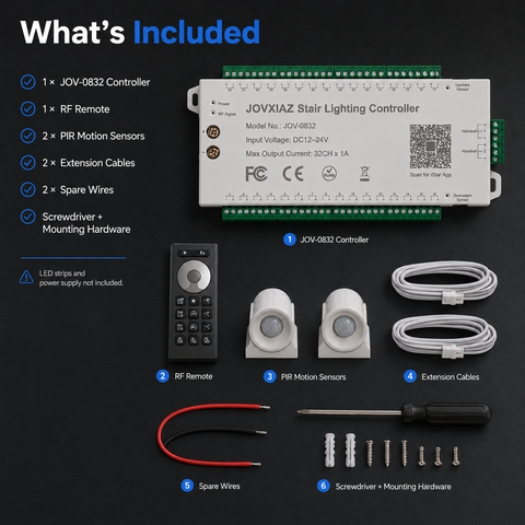 Komigan Intelligenter Bewegungssensor LED-Treppenbeleuchtungs-Kit KMG-3233, Step-by-Step-Kaskadenbeleuchtungseffekt, 40 Zoll zuschneidbarer COB LED-Lichtstreifen für Treppenhausbeleuchtung im Innenbereich, Kaltweiß 6000K